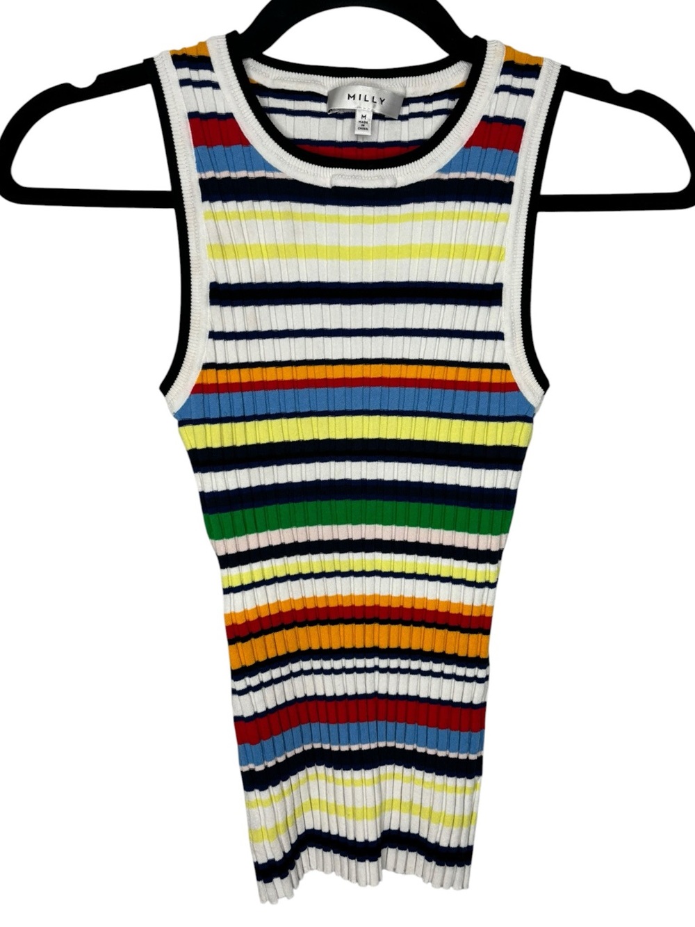 Milly Multicolor Striped Ribbed Knit Sleeveless Tank Top Stretch Y2K Preppy Med